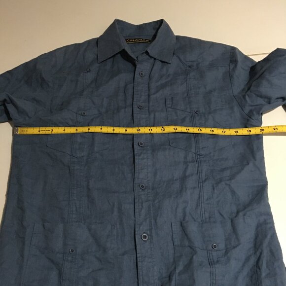 Cubavera Men's Small Blue Long Sleeve Button Shirt Linen Blend Tropical - Picture 6 of 7